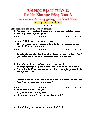 Bài tập môn Địa lí Lớp 5 - Bài 10 : Khu vực Đông Nam Á và các nước láng giềng của Việt Nam