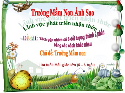 Bài giảng Phát triển nhận thức - Đề tài: Tách gộp nhóm có 6 đối tượng thành 2 phần bằng các cách khác nhau - Trường mầm non Ánh Sao