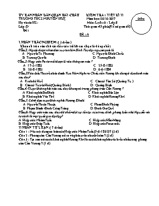 2 Đề kiểm tra 1 tiết học kì II môn Lịch sử Lớp 8 - Năm học 2016-2017 - Trường THCS Nguyễn Huệ (Có đáp án)