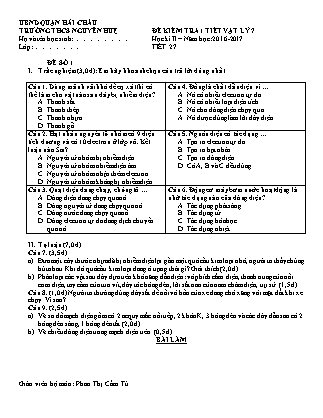 2 Đề kiểm tra 1 tiết học kì II môn Vật lí Lớp 7 - Năm học 2016-2017 - Trường THCS Nguyễn Huệ (Có đáp án)