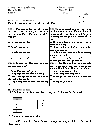 2 Đề kiểm tra 15 phút lần 2 học kì I môn Vật lí Lớp 9 - Năm học 2016-2017 - Đỗ Thị Thúy Vy (Có đáp án)