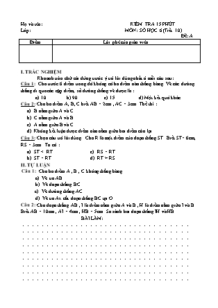 2 Đề kiểm tra 15 phút Tiết 10 môn Số học Khối 6 - Trường THCS Nguyễn Huệ