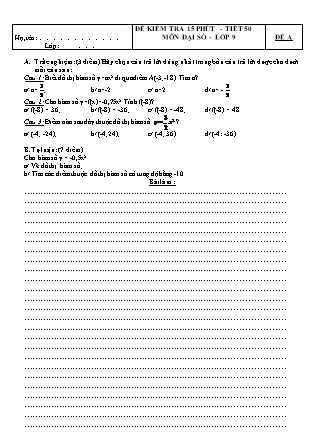 2 Đề kiểm tra 15 phút Tiết 50 môn Đại số Lớp 9 - Trường THCS Nguyễn Huệ (Có đáp án)