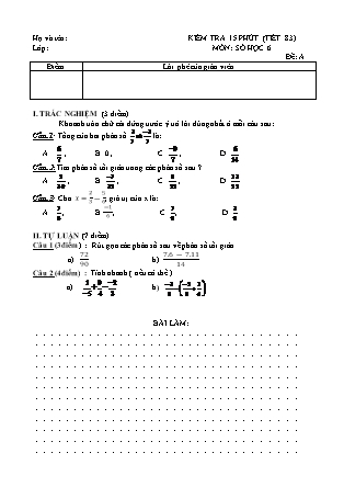 2 Đề kiểm tra 15 phút Tiết 83 môn Số học Khối 6 - Trường THCS Nguyễn Huệ (Có đáp án)