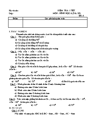 2 Đề kiểm tra 45 phút Tiết 28 môn Hình học 6 - Trường THCS Nguyễn Huệ (Có đáp án)