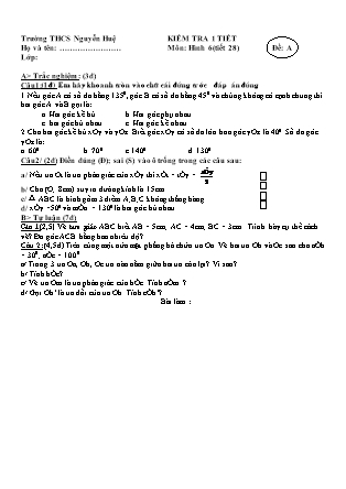 2 Đề kiểm tra 45 phút Tiết 28 môn Hình học Khối 6 - Trường THCS Nguyễn Huệ (Có đáp án)