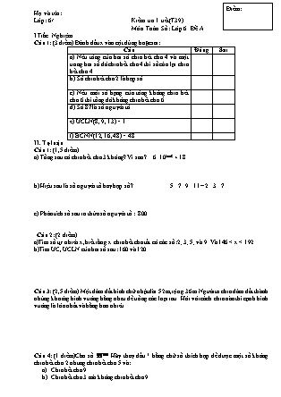 2 Đề kiểm tra 45 phút Tiết 39 môn Số học Lớp 6 - Mai Thị Hồng Vi (Có đáp án)