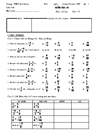 2 Đề kiểm tra 45 phút Tiết 93 môn Số học Lớp 6 - Trường THCS Lại Xuân