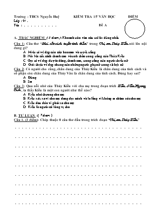 4 Đề kiểm tra 15 phút học kì II môn Văn học Lớp 9 - Trường THCS Nguyễn Huệ (Có đáp án)
