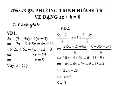 Bài giảng Đại số Lớp 8 - Tiết 3: Phương trình đưa được về dạng ax + b = 0 - Trường THCS Bình Thủy