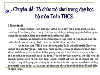 Báo cáo chuyên đề Tổ chức trò chơi trong dạy học bộ môn Toán THCS