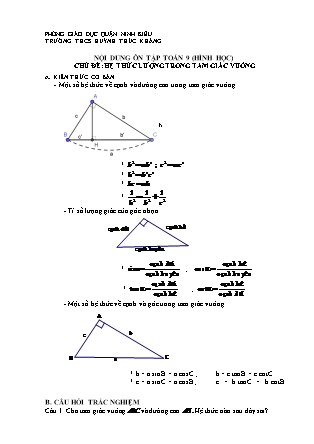 Đề cương ôn tập Hình học Lớp 9 - Chủ đề: Hệ thức lượng trong tam giác vuông - Trường THCS Huỳnh Thúc Kháng