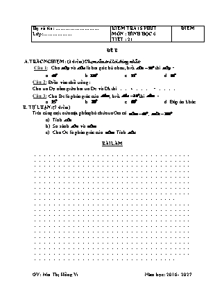 Đề kiểm tra 15 phút Tiết 21 môn Hình học Lớp 6 - Đề B - Năm học 2016-2017 - Mai Thị Hồng Vi