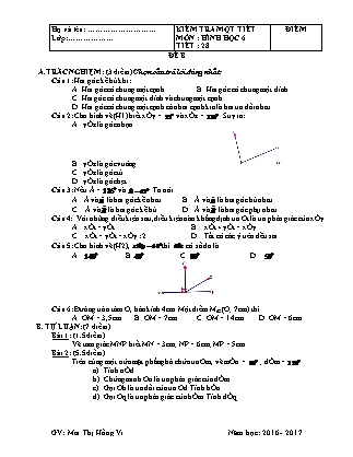 Đề kiểm tra 45 phút Tiết 28 môn Hình học Lớp 6 - Đề B - Năm học 2016-2017 - Mai Thị Hồng Vi