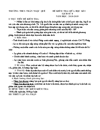 Đề kiểm tra giữa học kì I môn Lịch sử Lớp 8 - Năm học 2018-2019 - Trường THCS Trần Ngọc Quế (Có đáp án)