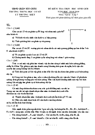 Đề kiểm tra học sinh giỏi môn Vật lí Lớp 7 - Năm học 2018-2019 - Trường THCS Lý Thường Kiệt (Có đáp án)