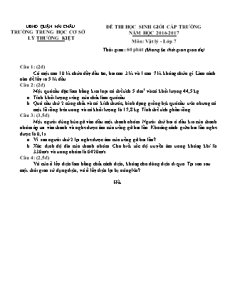 Đề thi học sinh giỏi cấp trường môn Vật lí Lớp 7 - Năm học 2016-2017 - Trường THCS Lý Thường Kiệt (Có đáp án)