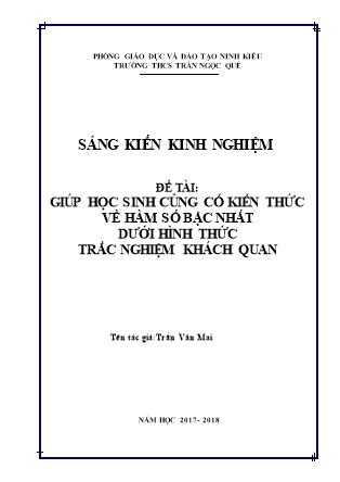 SKKN Giúp học sinh củng cố kiến thức về hàm số bậc nhất dưới hình thức trắc nghiệm khách quan