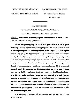 Bài thu hoạch về việc tập huấn cán bộ quản lí, giáo viên cấp THCS về kiểm tra, đánh giá kết quả dạy học - Nguyễn Thị Cúc
