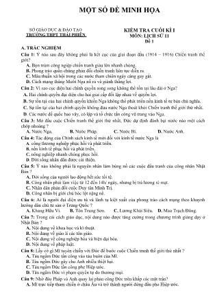 2 Đề minh họa kiểm tra học kì I môn Lịch sử Lớp 11 - Trường THPT Thái Phiên
