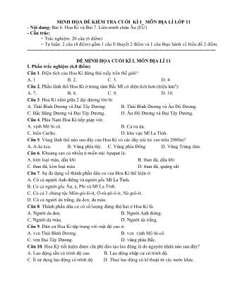 4 Đề ôn tập kiểm tra cuối học kì I môn Địa lí Lớp 11 - Trường THPT Thái Phiên
