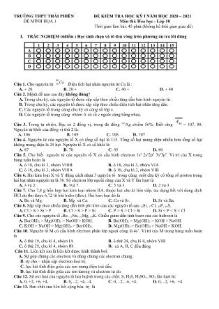 5 Đề minh họa kiểm tra học kì I môn Hóa học Lớp 10 - Năm học 2020-2021 - Trường THPT Thái Phiên (Có đáp án)