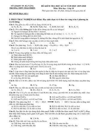 5 Đề minh họa kiểm tra học kì II môn Hóa học Lớp 10 - Năm học 2019-2020 - Trường THPT Thái Phiên