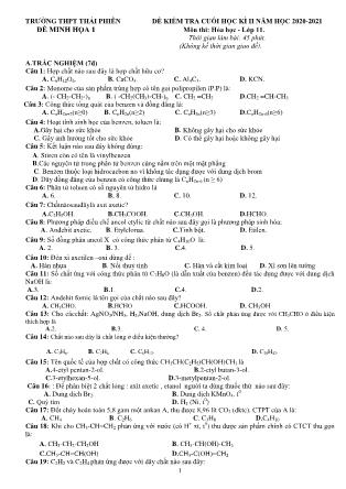5 Đề minh họa kiểm tra học kì II môn Hóa học Lớp 11 - Năm học 2020-2021 - Trường THPT Thái Phiên
