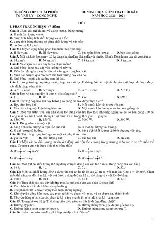5 Đề ôn tập kiểm tra học kì II môn Vật lí Lớp 10 - Năm học 2020-2021 - Trường THPT Thái Phiên