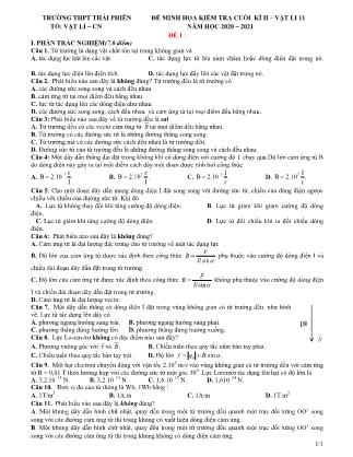 5 Đề ôn tập kiểm tra học kì II môn Vật lí Lớp 11 - Năm học 2020-2021 - Trường THPT Thái Phiên
