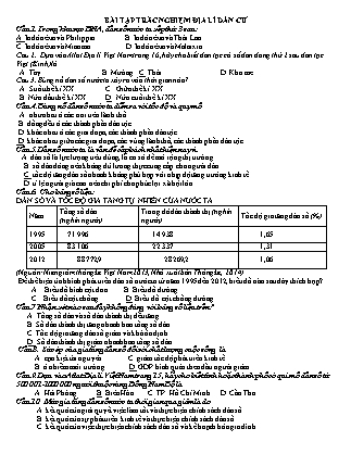 Bài tập trắc nghiệm Địa lí dân cư Lớp 12