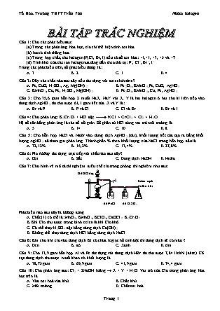 Bộ câu hỏi trắc nghiệm Hóa học Lớp 12 - Nhóm Halogen - Trường THPT Trần Phú