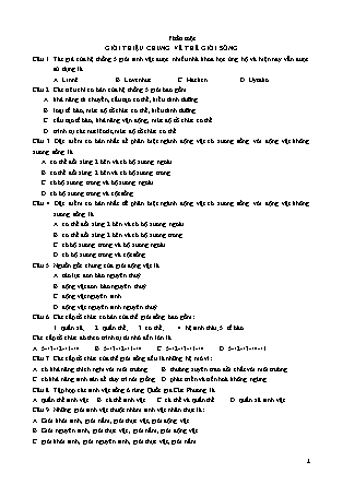 Bộ câu hỏi trắc nghiệm ôn tập môn Sinh học Lớp 10 năm 2019 - Trường THPT Thái Phiên