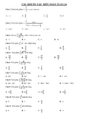 Câu hỏi ôn tập Tuần 24 môn Toán Lớp 12 - Trường THPT Thái Phiên