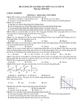 Đề cương ôn tập học kì 1 môn Vật lí Lớp 10 - Năm học 2020-2021 - Trường THPT Trần Phú