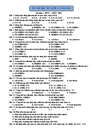 Đề cương ôn tập học kì I môn Hóa học 12 năm 2020 - Trường THPT Trần Phú