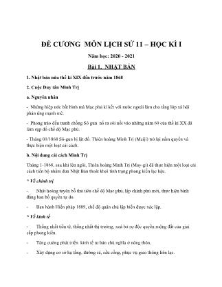 Đề cương ôn tập học kì I môn Lịch sử Lớp 11 - Năm học 2020-2021 - Trường THPT Thái Phiên