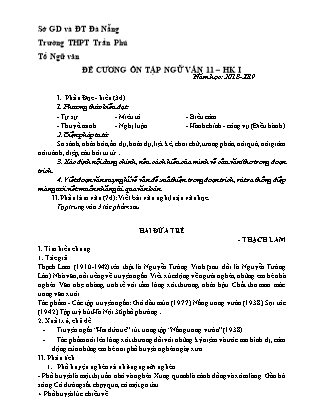 Đề cương ôn tập học kì I môn Ngữ văn Lớp 11 - Năm học 2018-2019 - Trường THPT Trần Phú