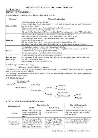 Đề cương ôn tập học kì I môn Sinh học Lớp 12 - Năm học 2019-2020 - Trường THPT Thái Phiên