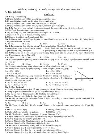 Đề cương ôn tập học kì I môn Vật lí Lớp 10 - Năm học 2018-2019 - Trường THPT Thái Phiên