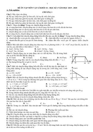 Đề cương ôn tập học kì I môn Vật lí Lớp 10 - Năm học 2019-2020 - Trường THPT Thái Phiên