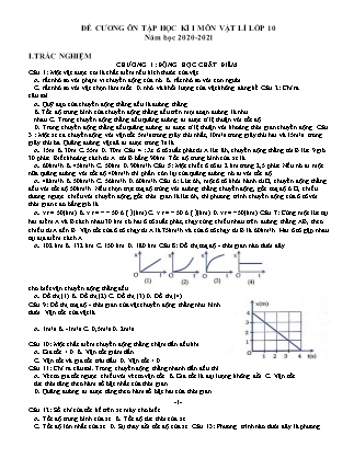 Đề cương ôn tập học kì I môn Vật lí Lớp 10 - Năm học 2020-2021 - Trường THPT Trần Phú