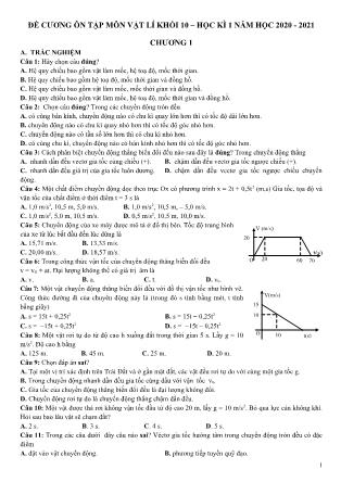 Đề cương ôn tập học kì I môn Vật lí Lớp 10 - Năm học 2020-2021 - Trường THPT Thái Phiên