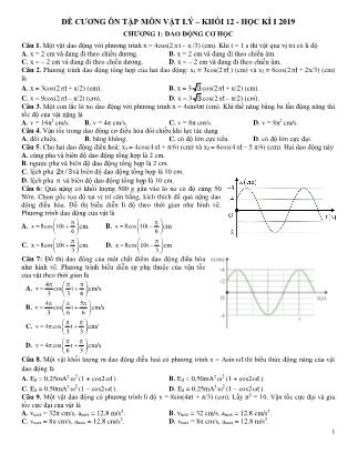 Đề cương ôn tập học kì I môn Vật lí Lớp 12 - Năm học 2019-2020 - Trường THPT Thái Phiên