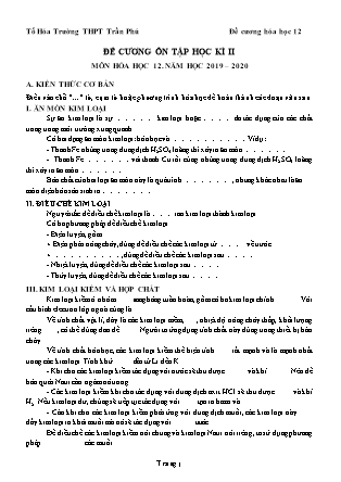 Đề cương ôn tập học kì II môn Hóa học 12 - Năm học 2019-2020 - Trường THPT Trần Phú