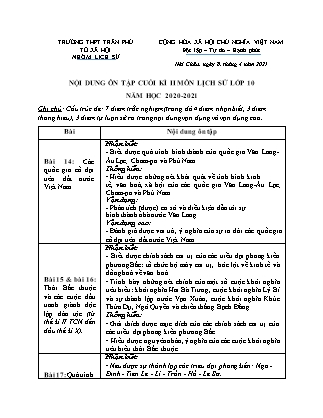 Đề cương ôn tập học kì II môn Lịch sử Lớp 10 - Năm học 2020-2021 - Trường THPT Trần Phú