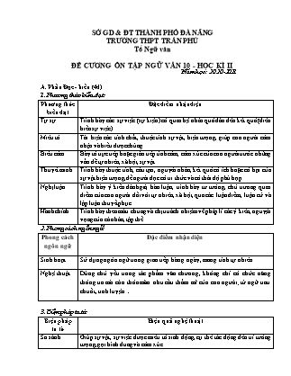 Đề cương ôn tập học kì II môn Ngữ văn Lớp 10 - Năm học 2020-2021 - Trường THPT Trần Phú