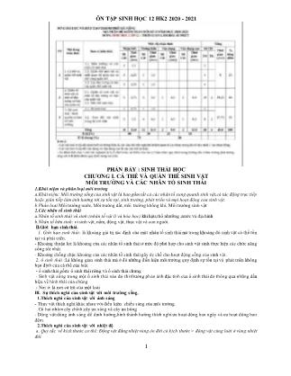 Đề cương ôn tập học kì II môn Sinh học Lớp 12 - Năm học 2020-2021 - Trường THPT Thái Phiên