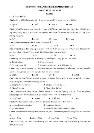 Đề cương ôn tập học kì II môn Vật lí Lớp 10 - Năm học 2019-2020 - Trường THPT Thái Phiên