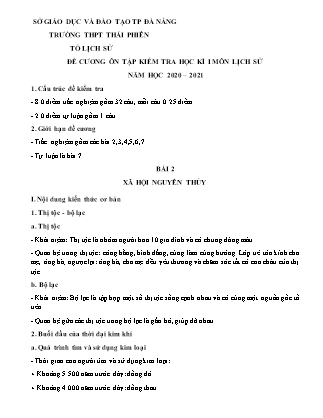 Đề cương ôn tập kiểm tra học kì I môn Lịch sử Lớp 10 - Năm học 2020-2021 - Trường THPT Thái Phiên